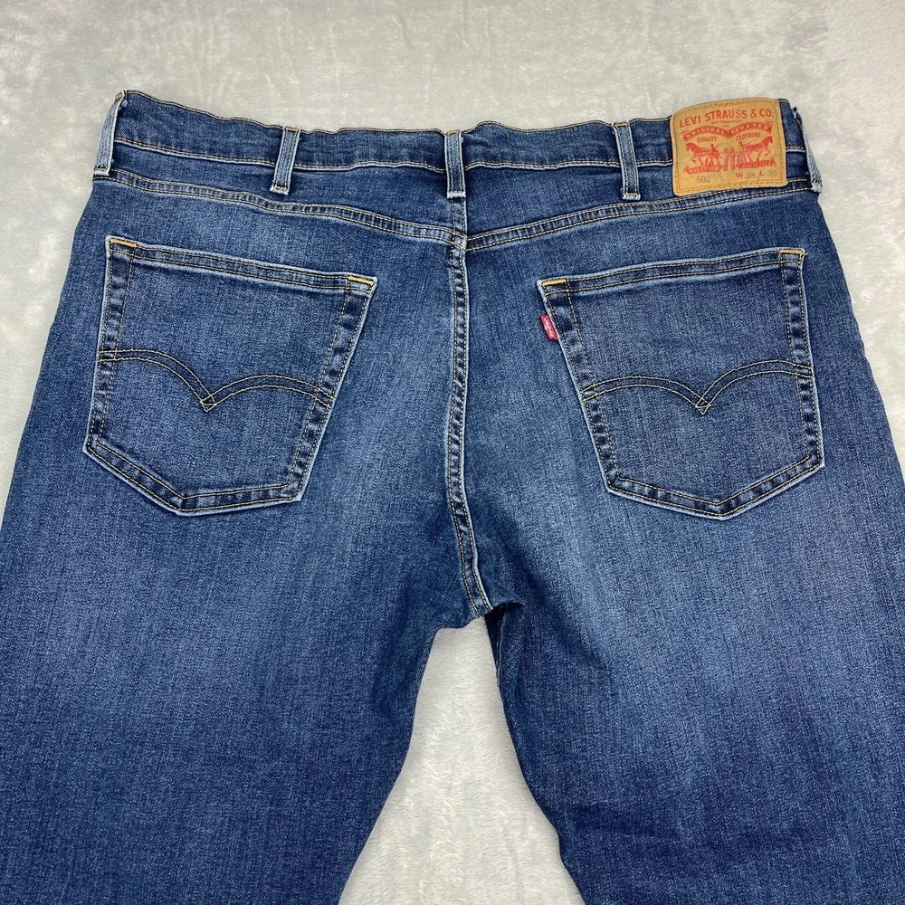 Levi's Jeans Mens 38x30 (38x28) Blue Denim Stretch 502 Slim Regular Tapered Leg